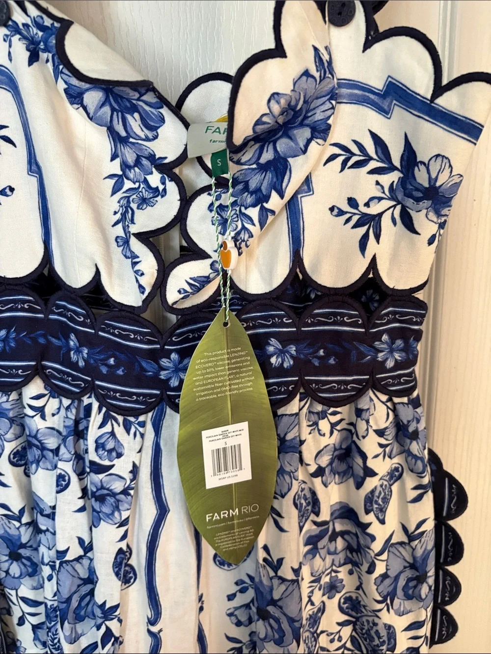 FARM Rio Porcelain Garden blue white floral Midi Dress NWT